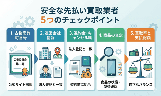 先払い買取の審査なし業者が安全か判断する5つのチェックポイント
