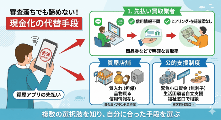 質屋アプリの先払いで審査落ちした場合の代替手段